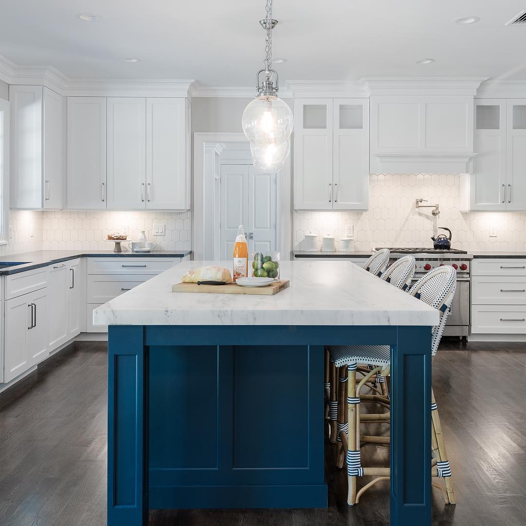 Photo of paint color bm-newburyport-blue in a Kitchen Cabinets by @coryconnordesigns