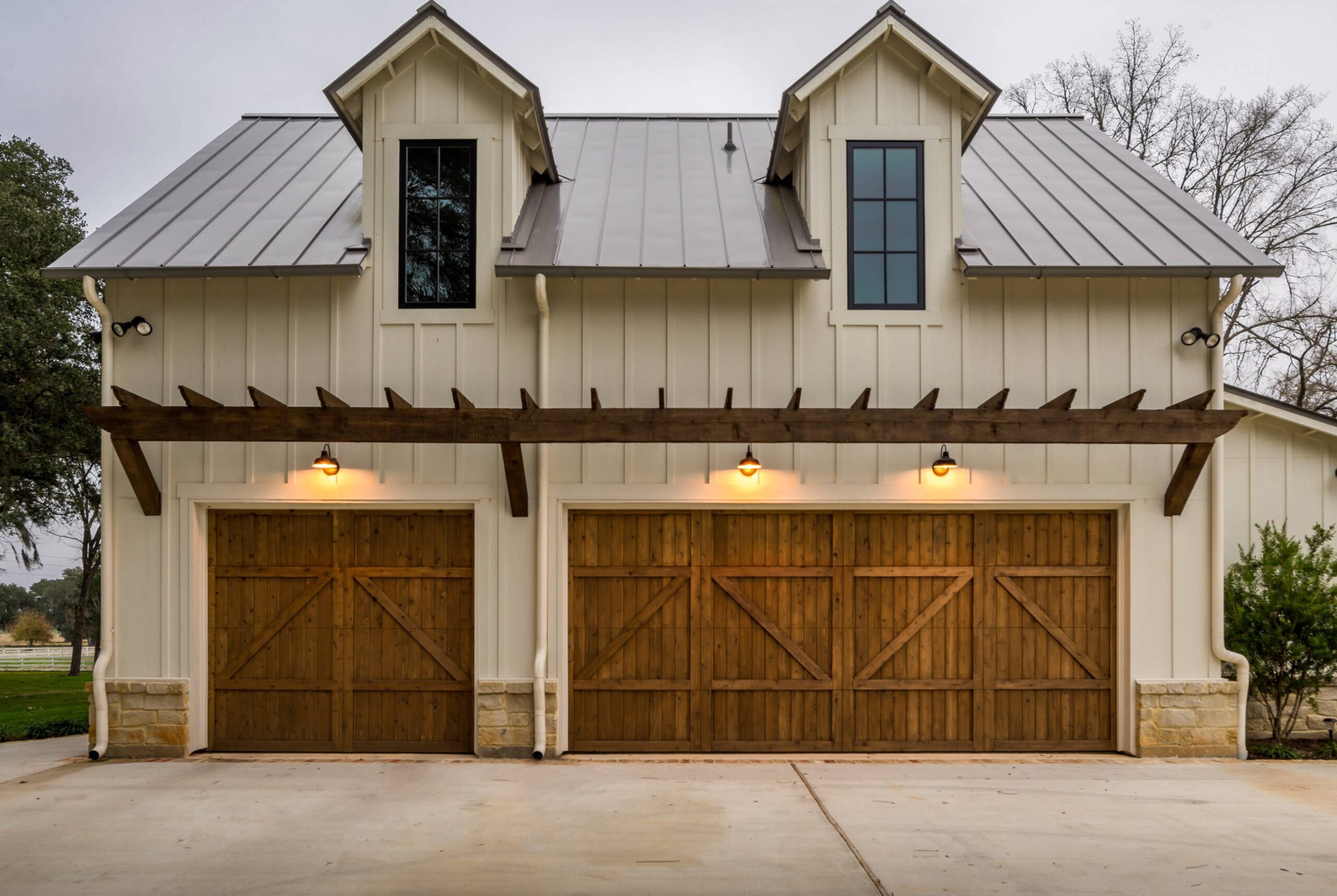 Beige house and brown garage