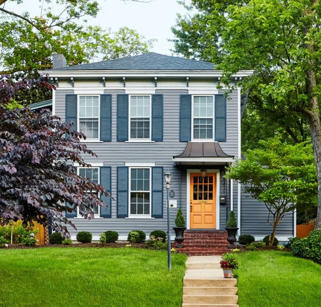 Blue and orange house exterior