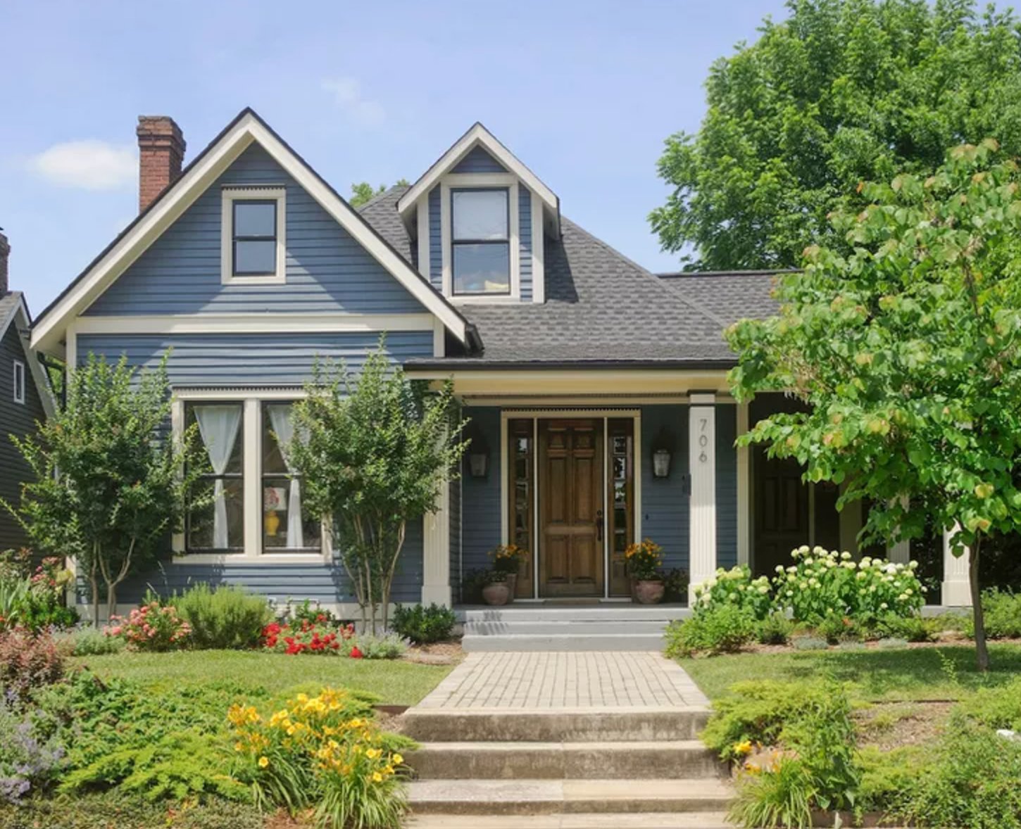 Blue and white home exterior
