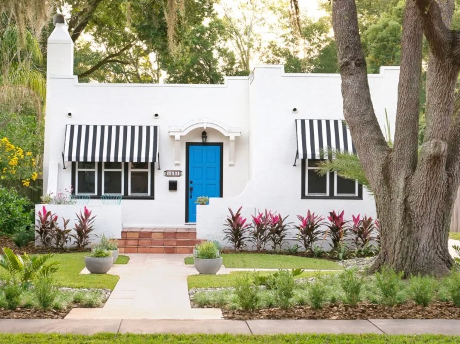 Crisp white and bold blue house exterior