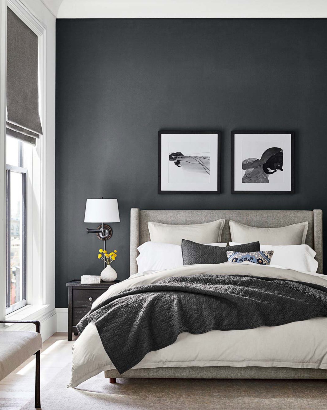 Gray flooring with deep charcoal walls