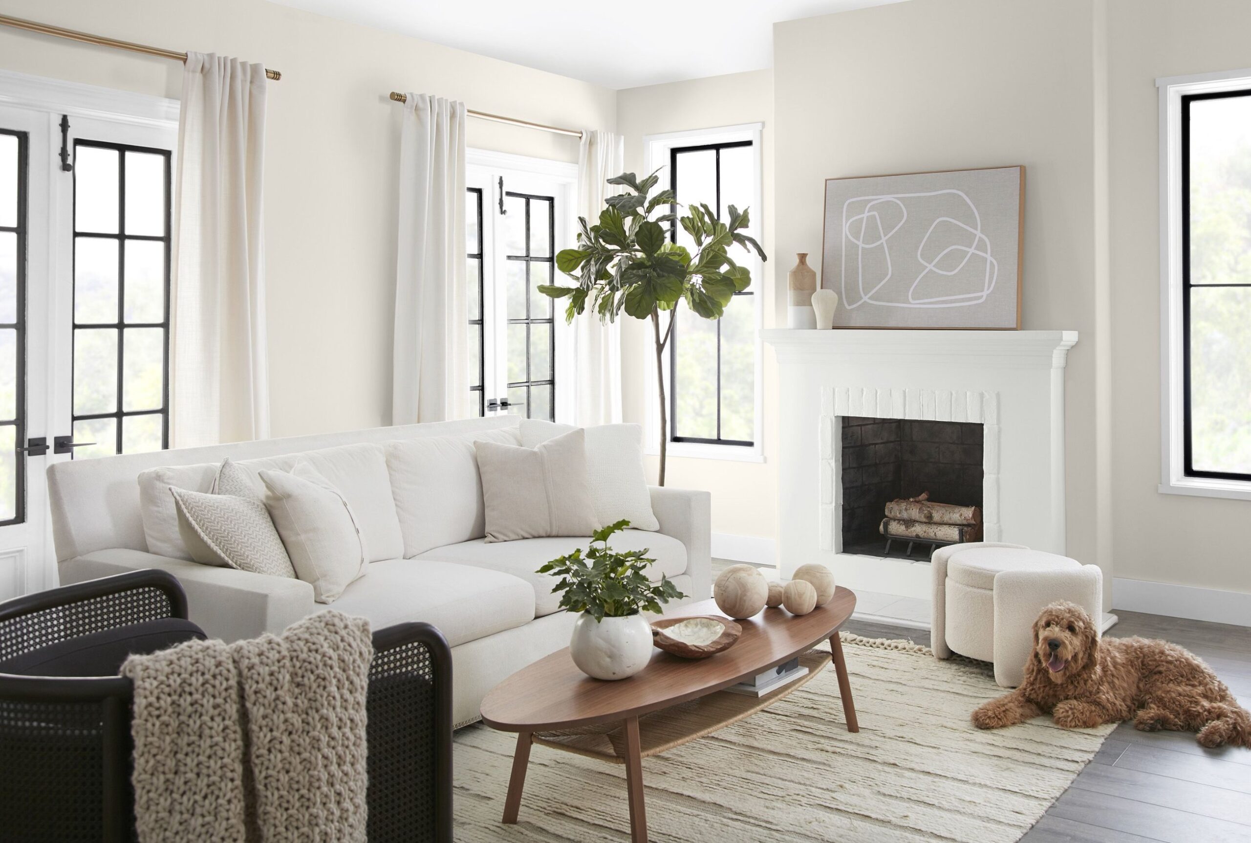 Gray flooring with off-white walls