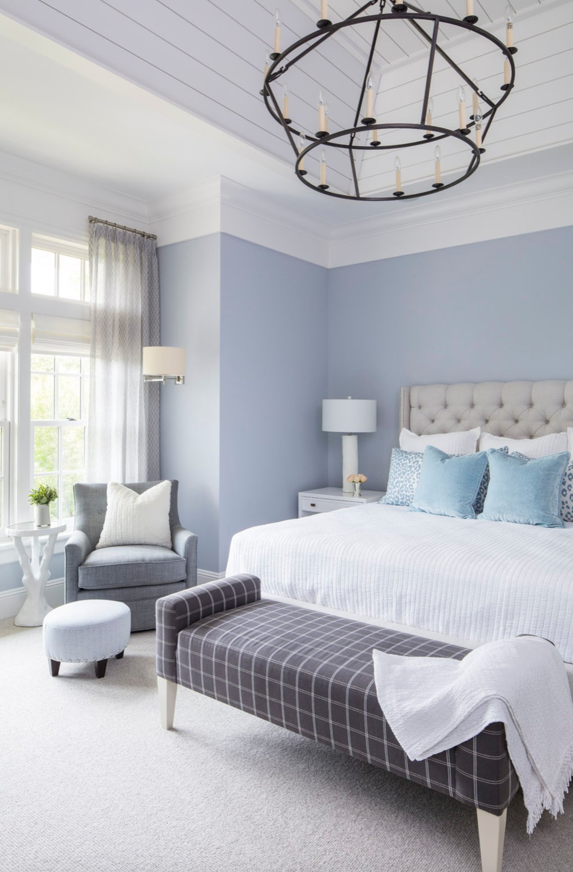 Gray flooring with pale blue walls