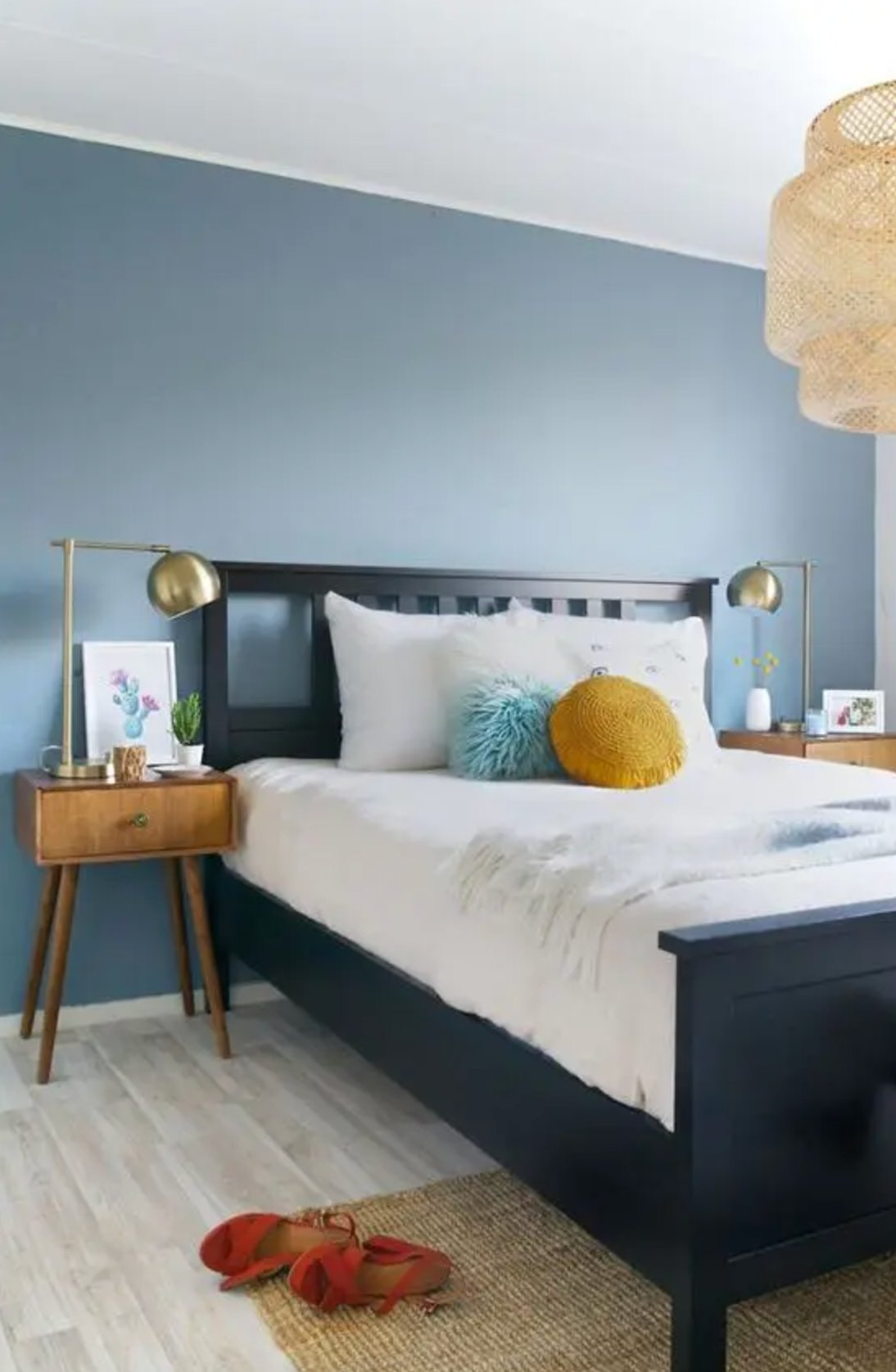 Gray flooring with slate blue walls