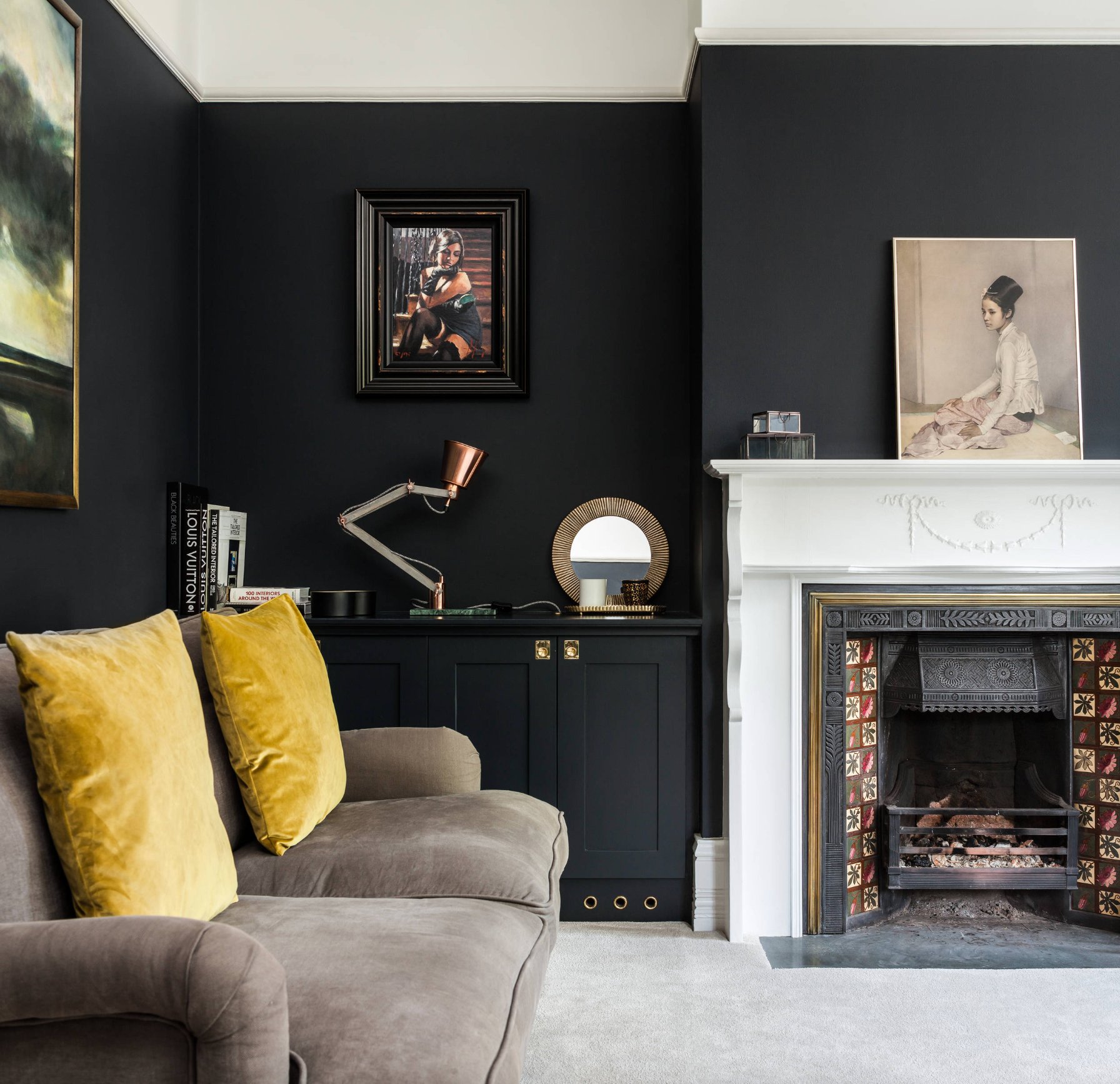 Gray flooring with soft black walls