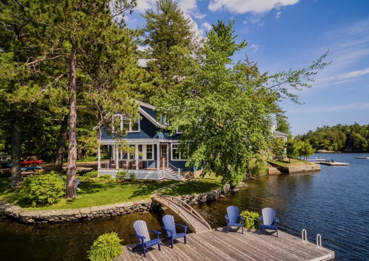 Lake blue and white house exterior