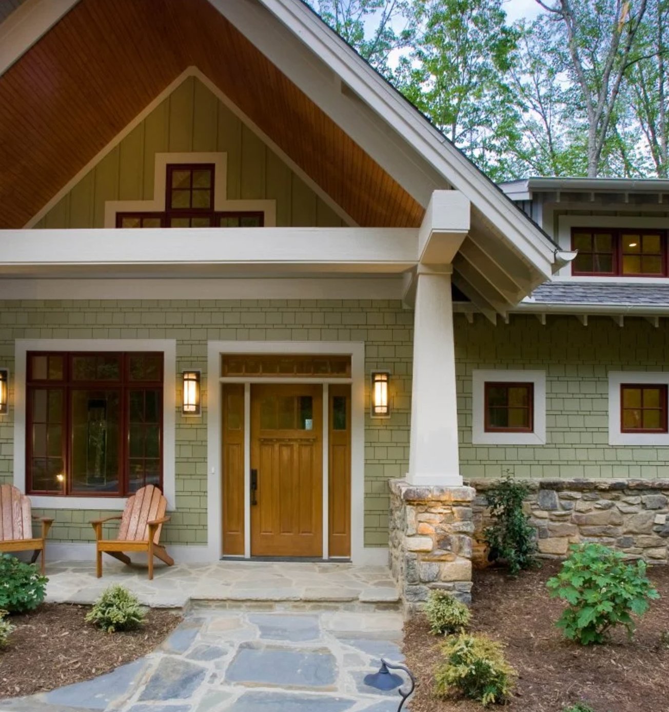 Light green and brown house exterior