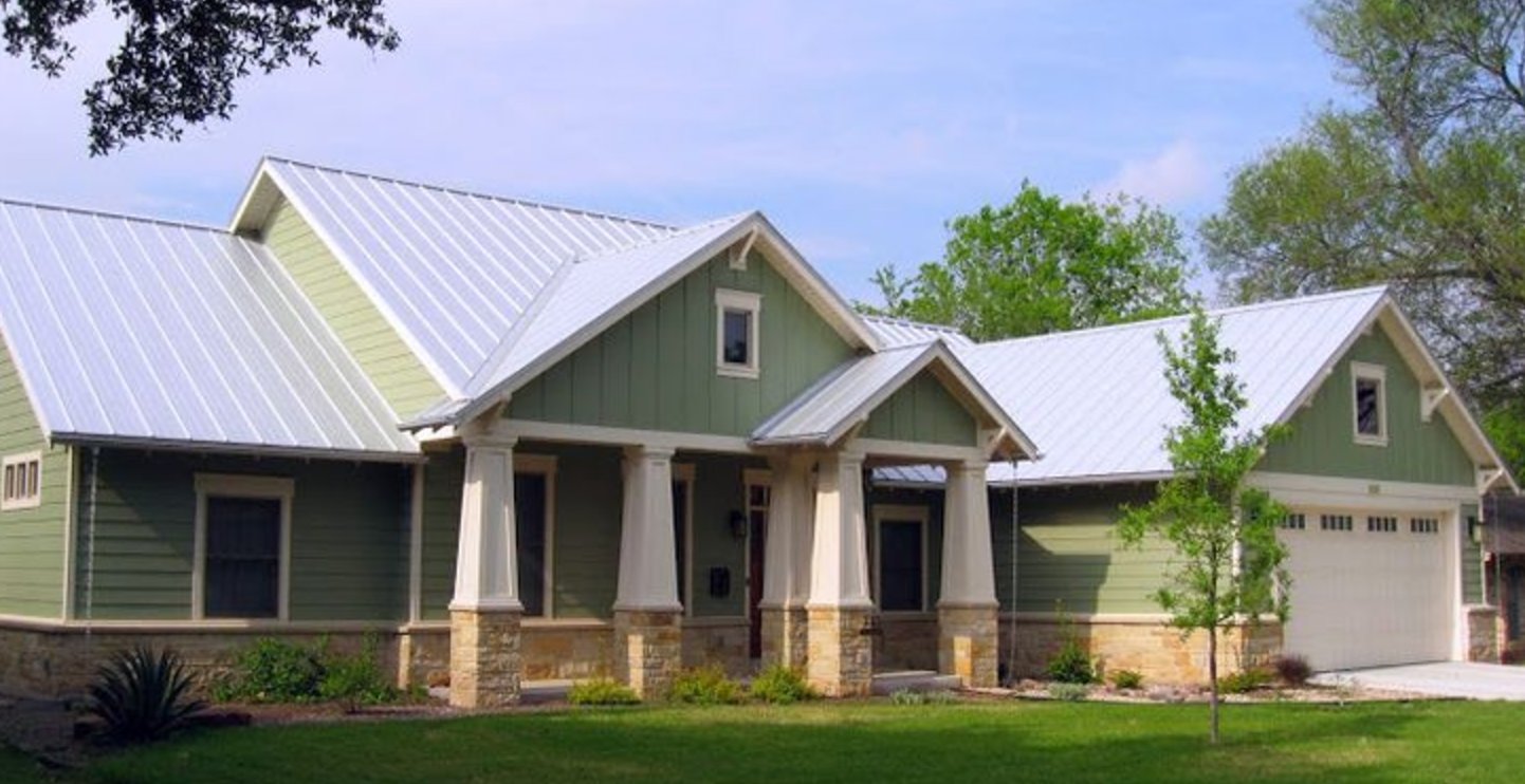 Sage and White Metal Roof and Siding