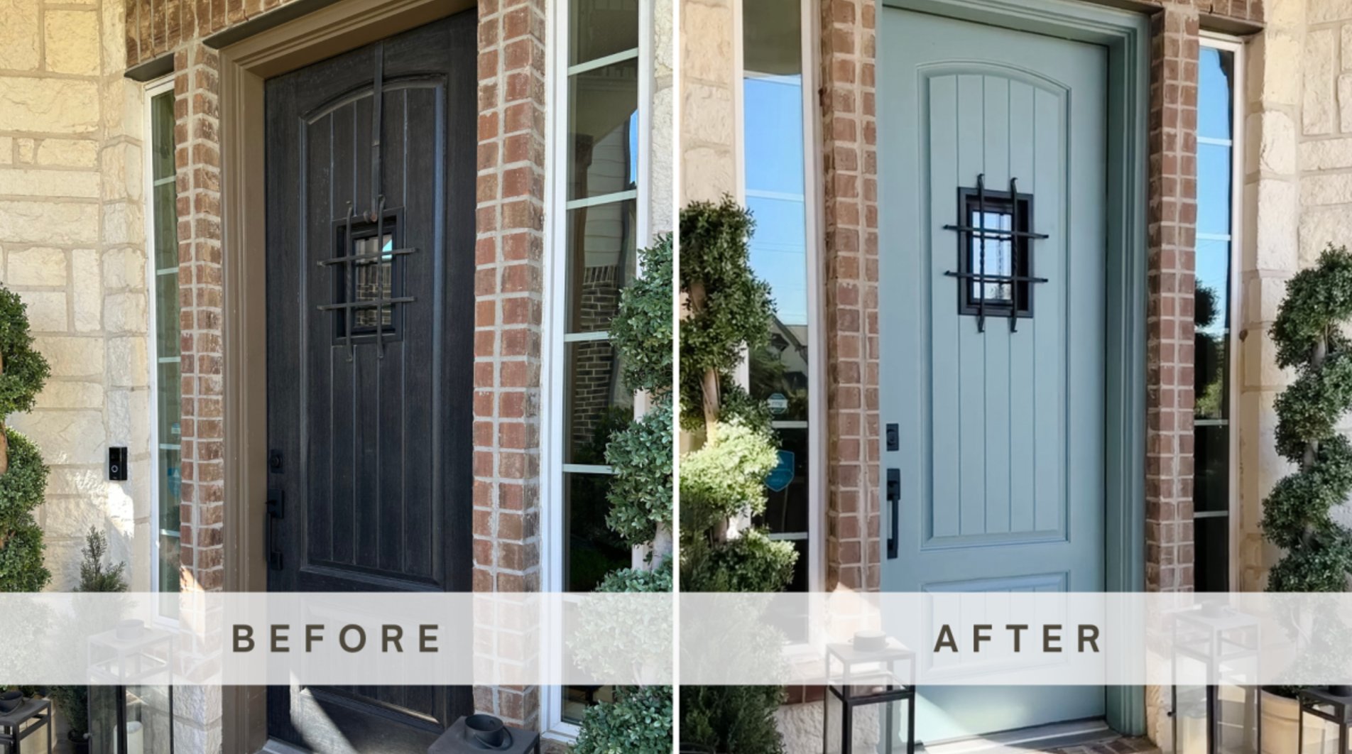 Painted front door before and after