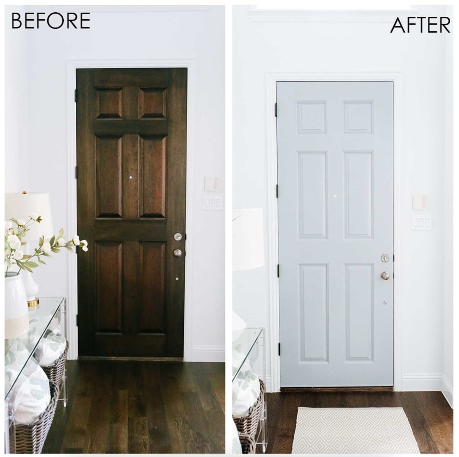 Painted interior door before and after