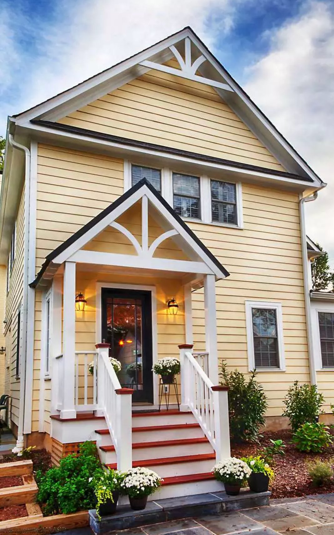 Yellow White and Red House Exterior